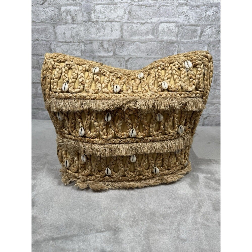 Salt + Umber Jute Tote Bag Cowrie Shell Fringe Woven Boho Beach Shoulder Bag